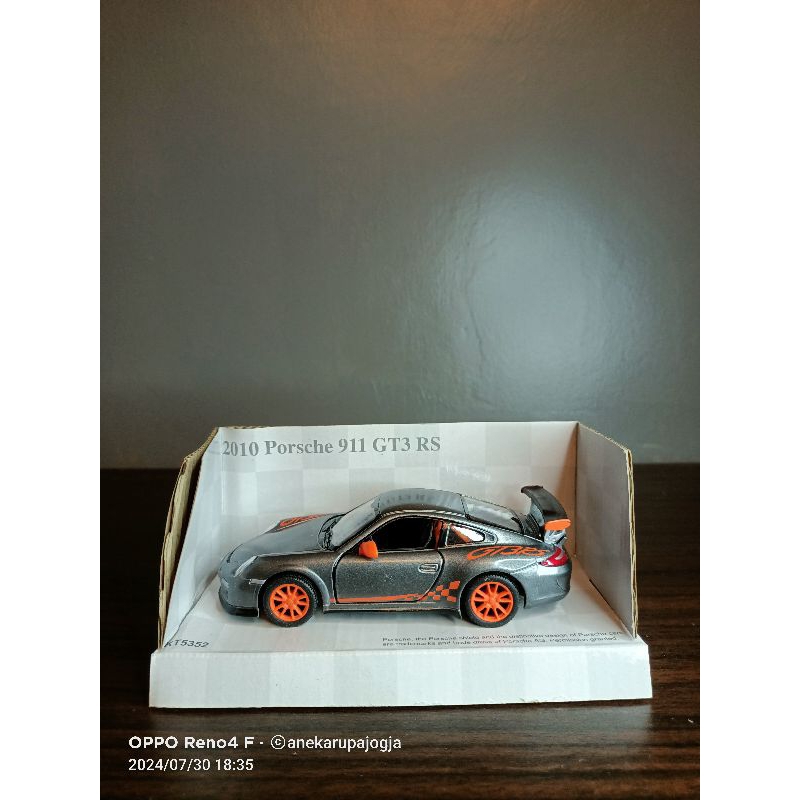 Kinsmart 1:36 Diecast 2010 Porsche 911 GT3 RS - Grey Pull-Back Toy Car, KT5352D, Ages 3+