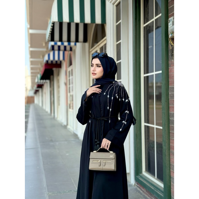 Jual abaya outer fursan matahari kombinasi crystal jepang abaya mewah abaya pesta Shopee
