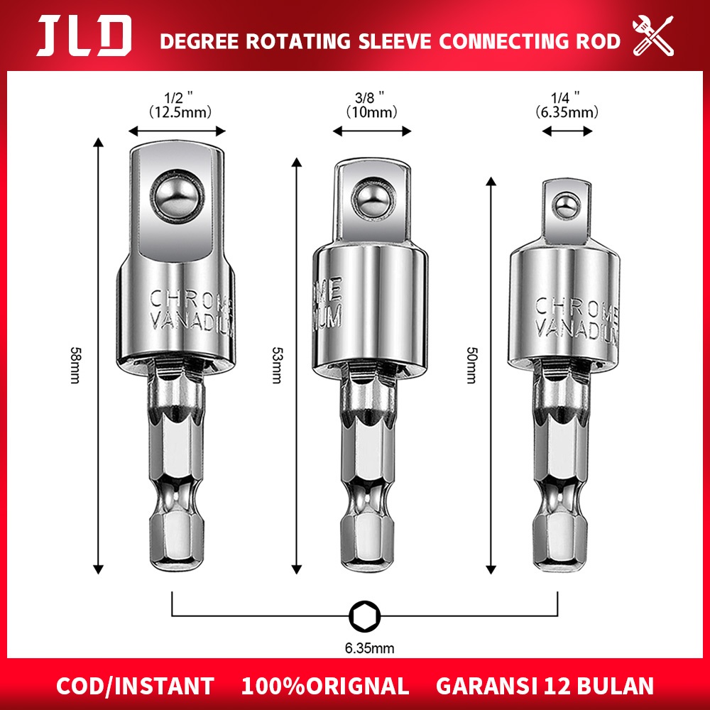 Jual JLD 360 Degree 1/4“ 3/8” 1/2“ Adapter Hex Handle Electric Wrench ...