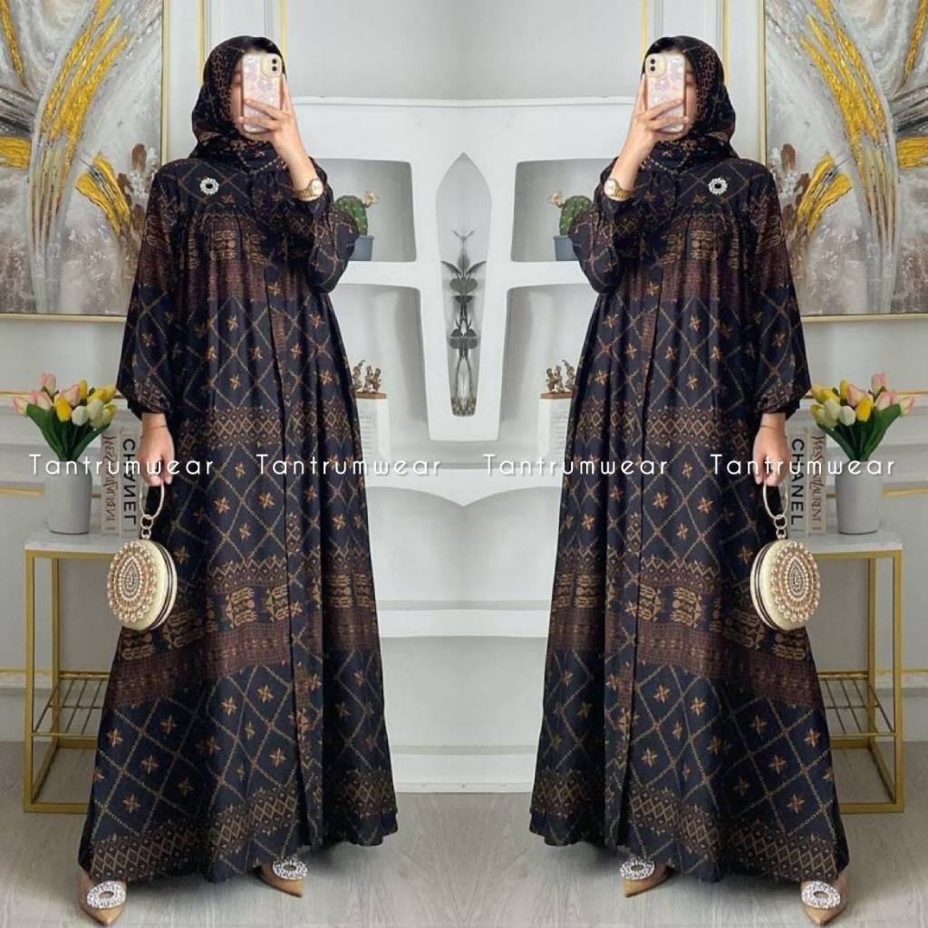 Gamis rayon premium super motif etnik jumbo - Gamis dres kekinian - Gamis home dres