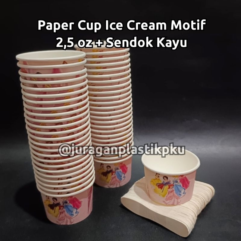 Jual Paper Cup Ice Cream 2,5 oz Motif + Sendok Kayu | Gelas Cup Es Krim ...