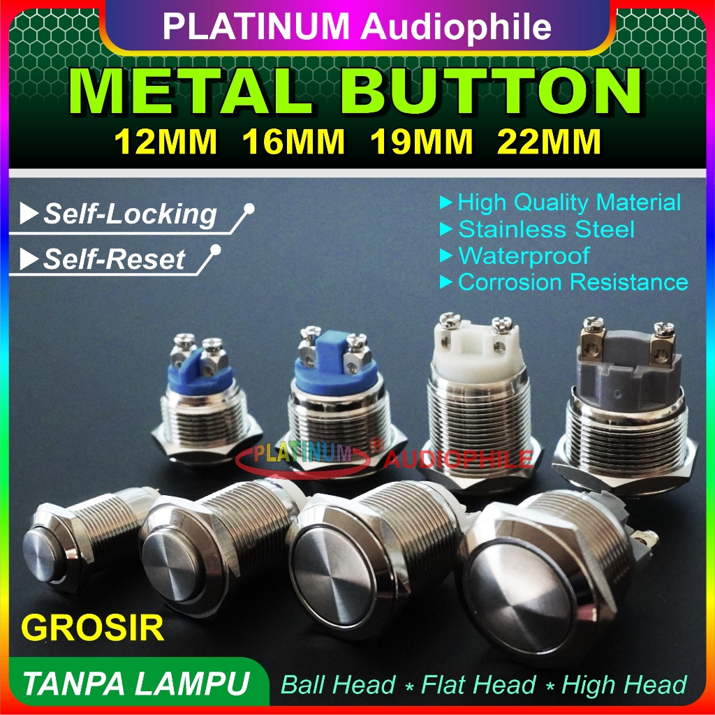 Jual Metal Push Button Switch Saklar On Off Stainless Tanpa Lampu 12MM ...