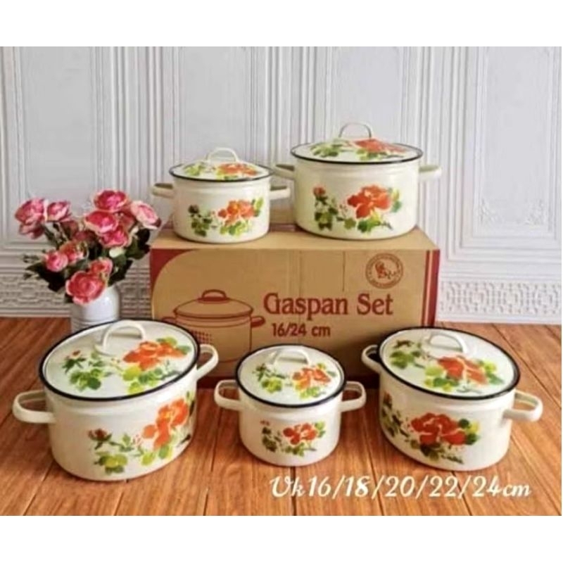 Jual Panci Gaspan set 5 pcs kembang TEBAL ORIGINAL / panci kuning ...