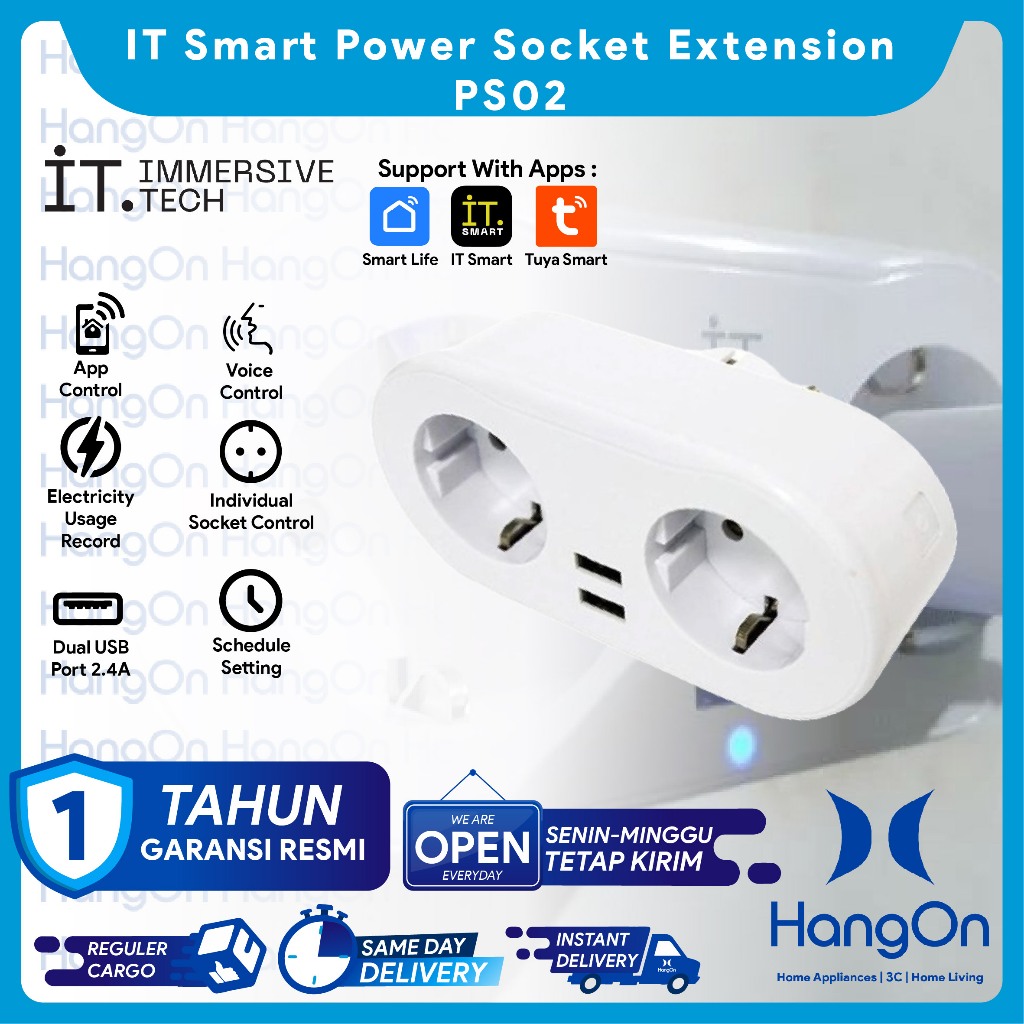Jual IT PS02 Smart Power Socket Dual Plug USB WIFI Strip Colokan ...