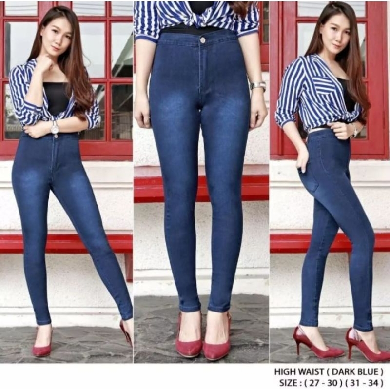 Jual Celana jeans high waist panjang pensil slim fit wanita cewek |hw ...
