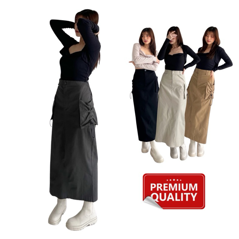 Jual Sonya - Rok Cargo Wanita Kantong Serut Kargo Skirt Korean Style ...