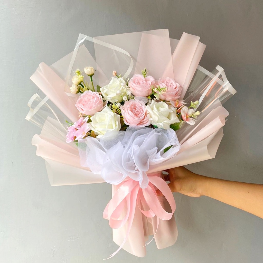 Jual BUKET BUNGA HANA MAWAR ARTIFICIAL PUTIH PINK KADO ULANG TAHUN ...