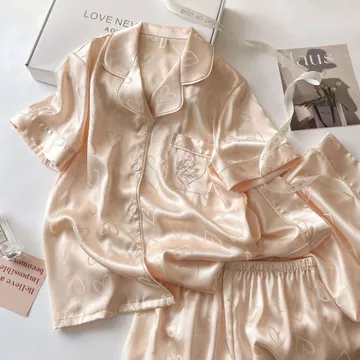 VTreasury Baju Tidur Wanita Piyama Satin Premum Sutra Lengan Pendek Celana Panjang 431