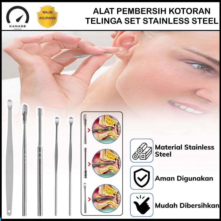 Jual Alat Pembersih Kotoran Telinga Set 5in1 Stainless Steel Earpick ...