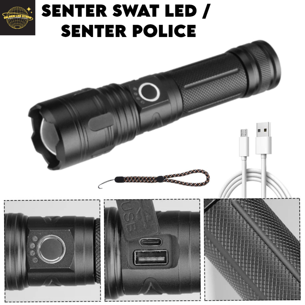 Jual SENTER LED SWAT POLICE MULTIFUNGSI ZOOMABLE / SENTER RECHARGEABLE ...