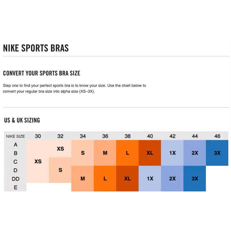 Nike sports schnabelian bra size guide