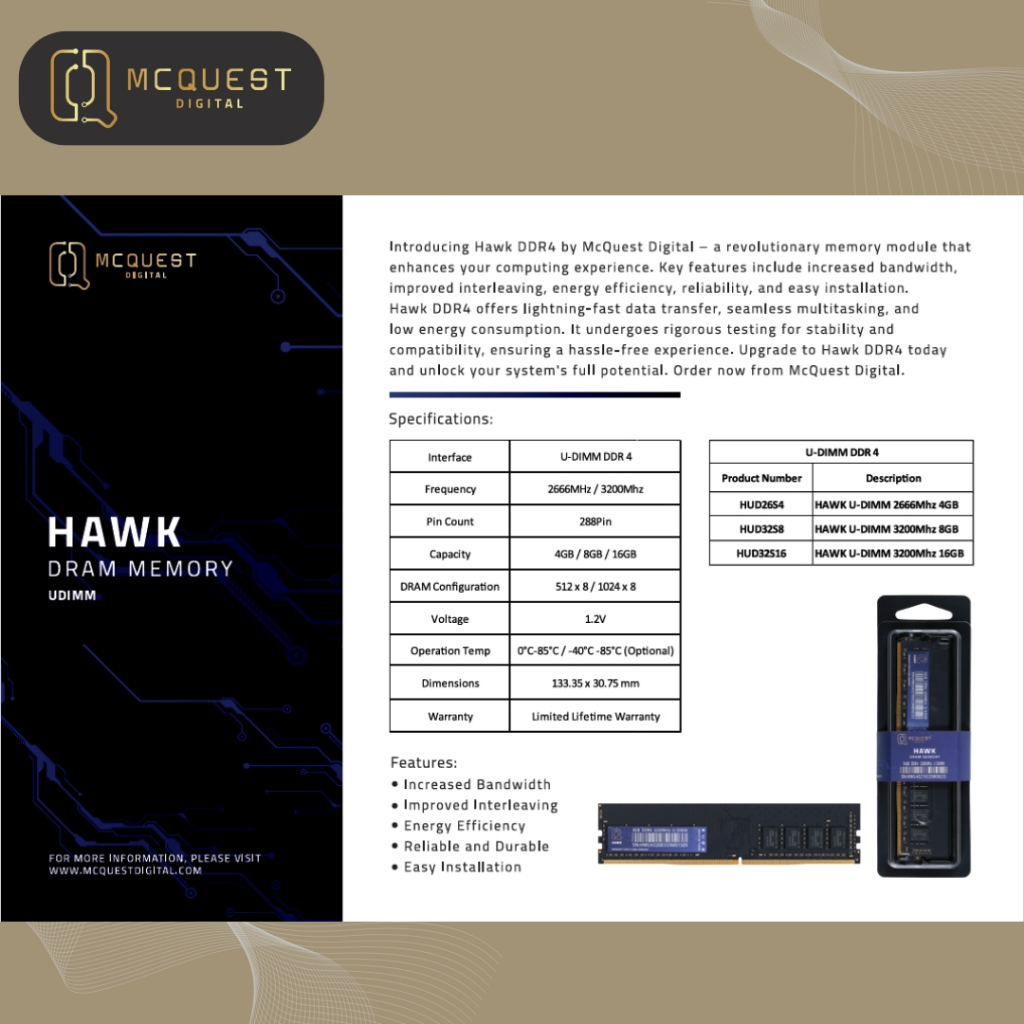 Jual McQuest Hawk DDR4 PC25600 3200Mhz 8GB - Memory Ram PC | Shopee ...