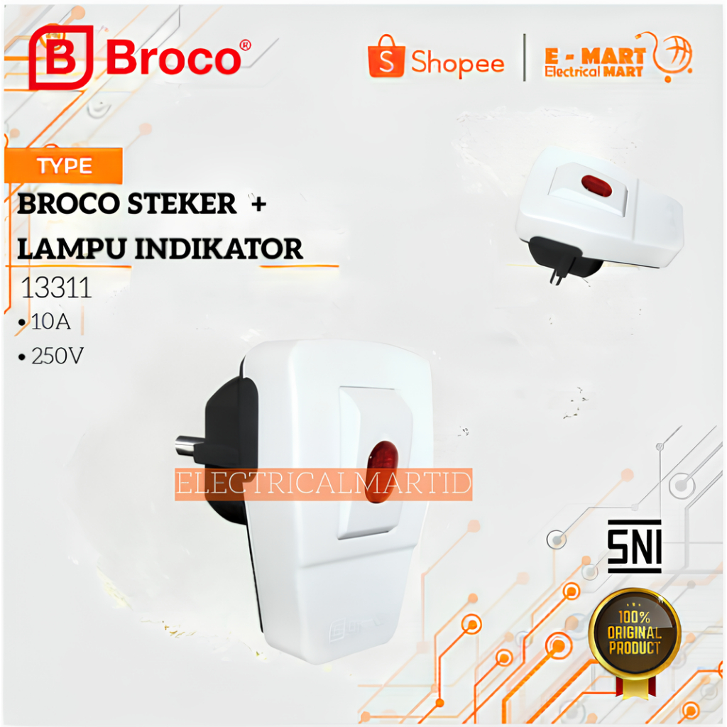 Jual BROCO STEKER + LAMPU / Steker + Switch ON OFF 13311 Colokan Plus ...