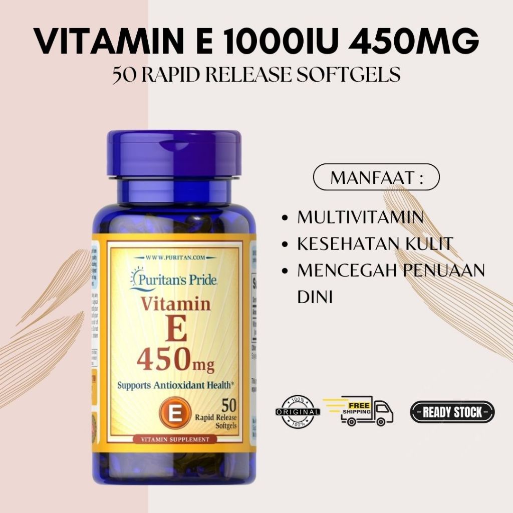 Jual Puritan Pride Vitamin E 1000 IU 450 mg isi 50 & 100 Softgels