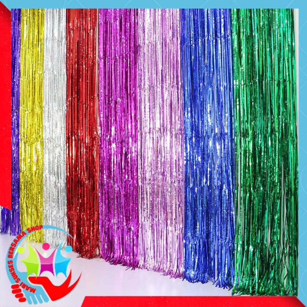 MSBS Tirai Pesta Ulang Tahun Tirai Rumbai Keriting Gelombang Plastik Chrome Foil 99 x 180 Cm Foil Curtain Backdrop Curtain Selinger Metalik  Murah