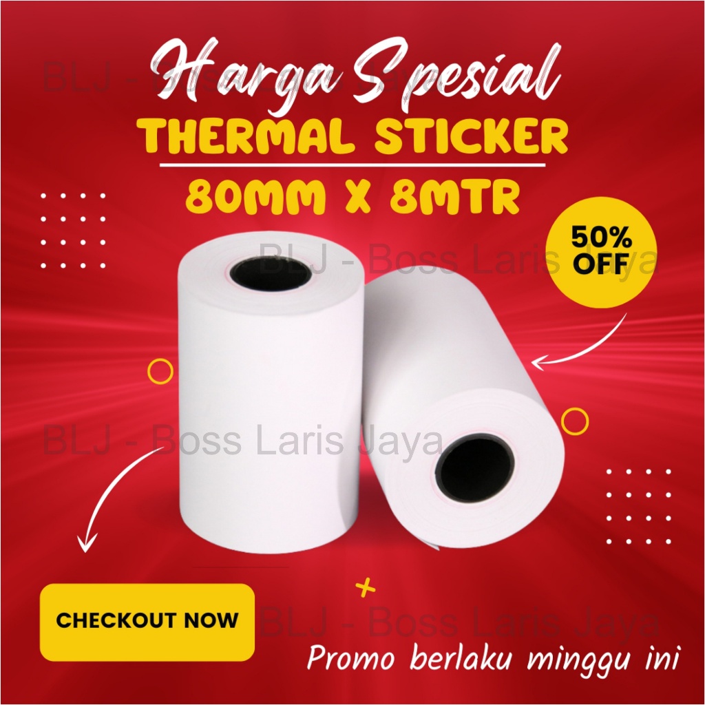Jual KERTAS STIKER LABEL PRINTER THERMAL 80X40 80MM 80X8 METER ...