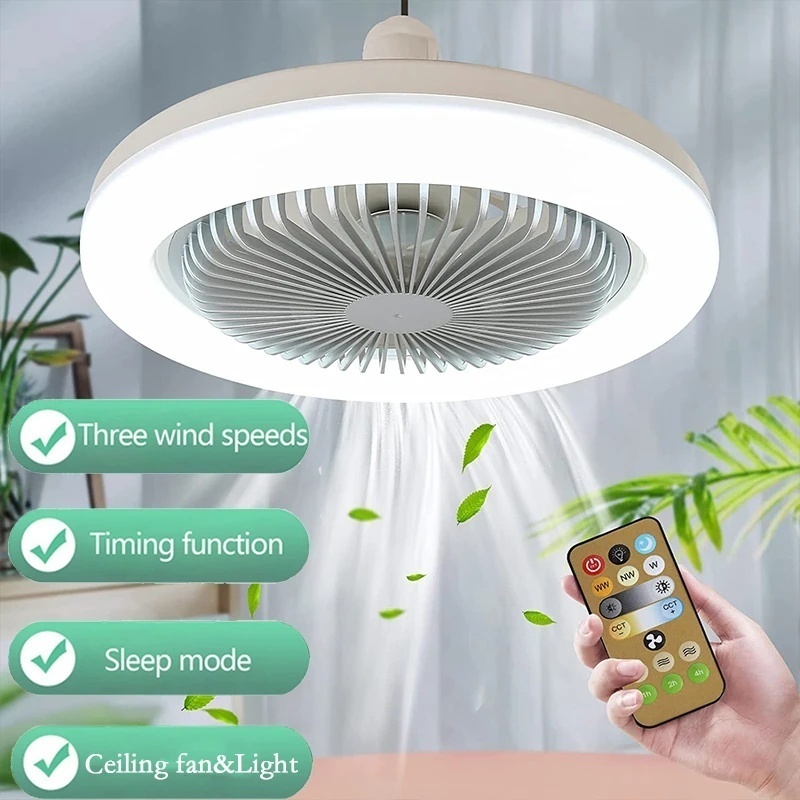 Jual Lampu Kipas AC E27 50Watt Plafon Remote control LED Lampu kipas ...