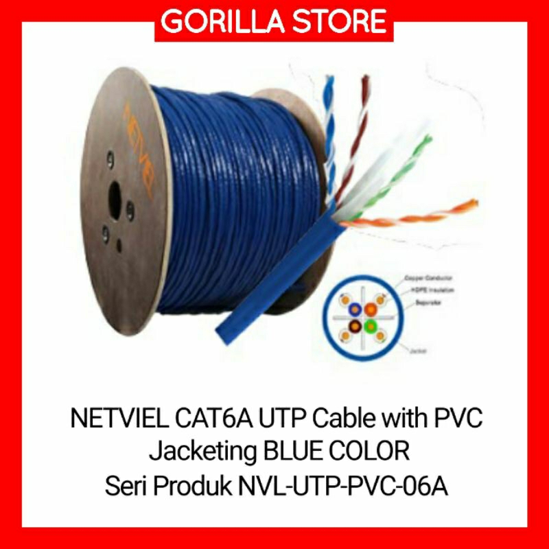 Jual NETVIEL CAT6A UTP Cable with PVC Jacketing BLUE COLOR - NVL-UTP ...