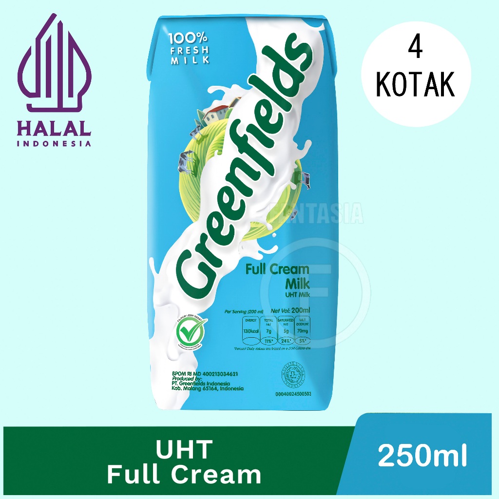 Jual GREENFIELDS SUSU UHT FULLCREAM 250 ML PACK ISI 4 KOTAK FUN CORNER ...