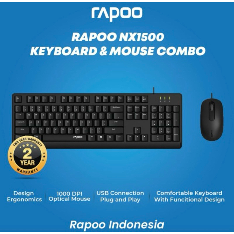 Jual RAPPO NX1500 - WIRED OPTICAL MOUSE & KEYBOARD | Shopee Indonesia