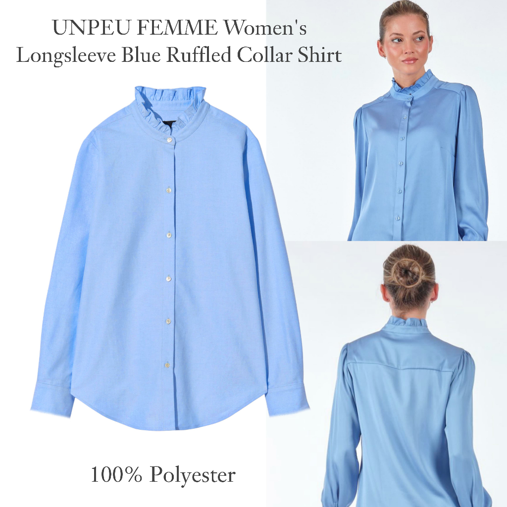 Jual Unp*u Femme Women's Longsleeve Blue Ruffled Collar shirt / kemeja ...