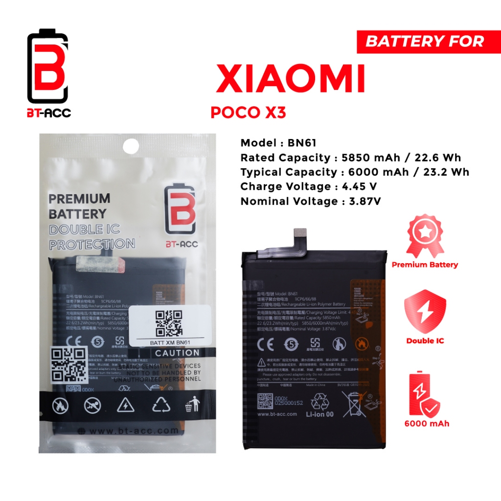 Batterie rechargeable lithium-ion polymère rechargeable BN61 pour MI POCO X3 8GB RAM 6000mAh 3.87V