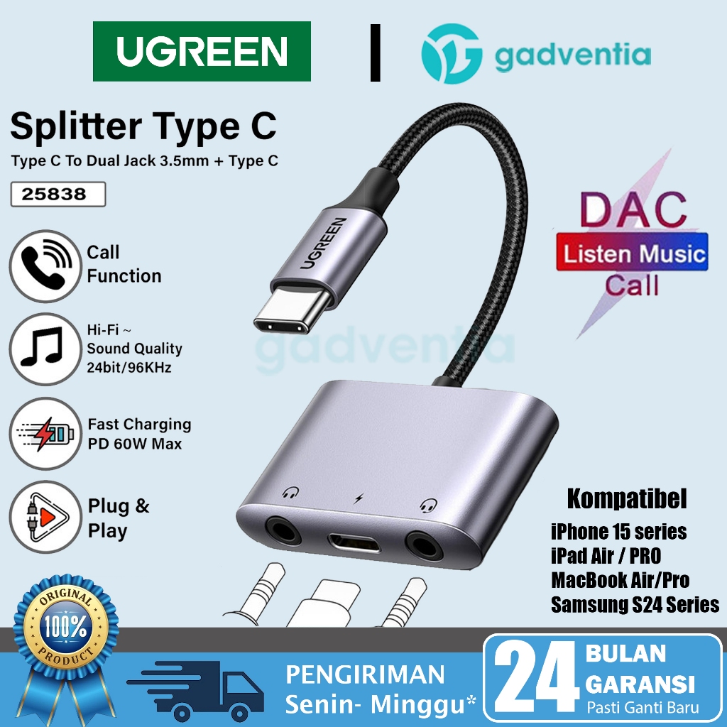Jual UGREEN Kabel Splitter DAC Type C to Dual Jack Audio Konektor ...