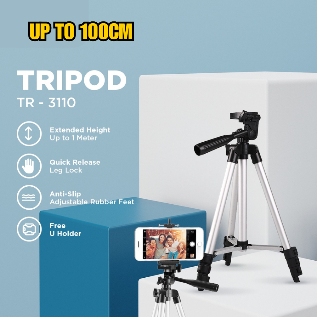 Tripod Konten Kreator HP Tinggi 100 cm Meter Holder U Kaki Stabilizer