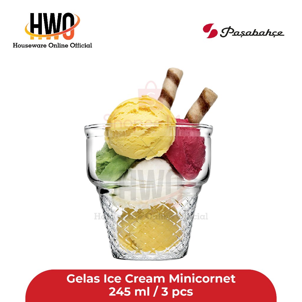 Set of 3 Pasabahce Minicornet Ice Cream Cup Glass