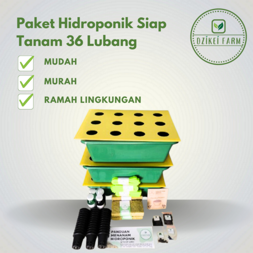 Dzikei Farm Set Paket Hidroponik Lengkap Wick System Untuk Pemula 36 Lubang 3 Bak 4 Jenis Benih
