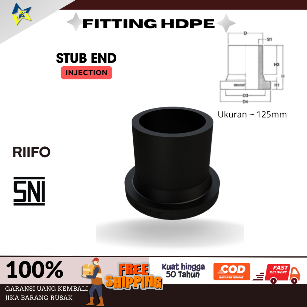 Jual Fitting HDPE Injection Moulding Stub End PN16 125mm ~ 5