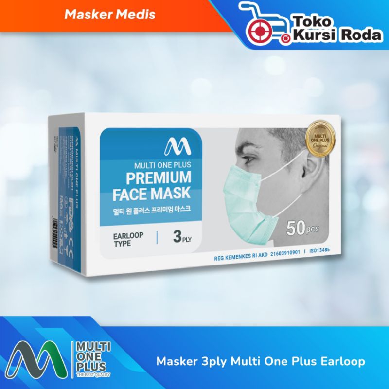 Jual MULTI ONE PLUS Premium Face MASKER EARLOOP 3ply warna hijau dengan ...