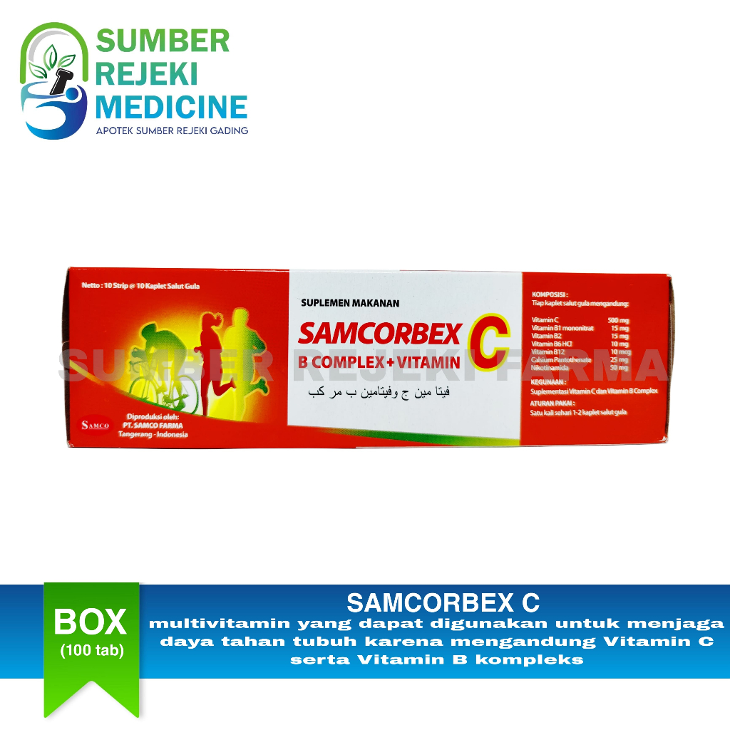 Jual Samcorbex BOX 10 Strip (Isi 100 Tablet) - Vitamin C | B Complex ...