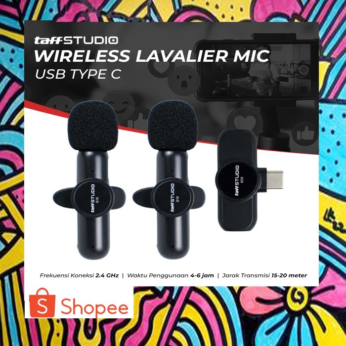 Jual TaffSTUDIO Wireless Lavalier Microphone Vlogger USB Type C 2Mic 2 ...