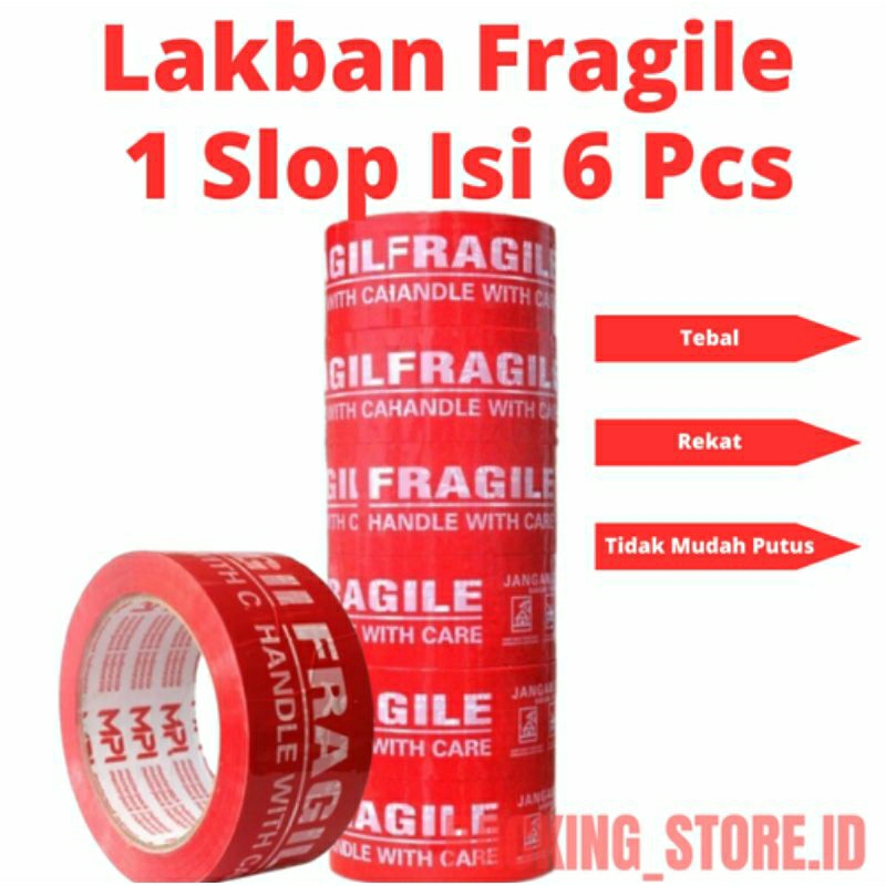 Jual Lakban Fragile Merah 1 slop Isi 6 Pcs Ukuran 48mmx100yard / Lakban ...