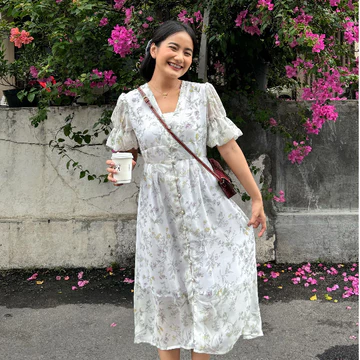 JOUETA Wonju Dress Wanita Korean Style Bahan Chiffon Bunga S XXL Big Size Dress Furing