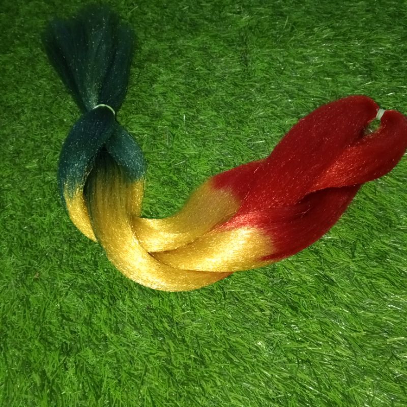 Jual rambut palsu/ sintetis 3warna rasta ( merah kuning Hijau) | Shopee ...
