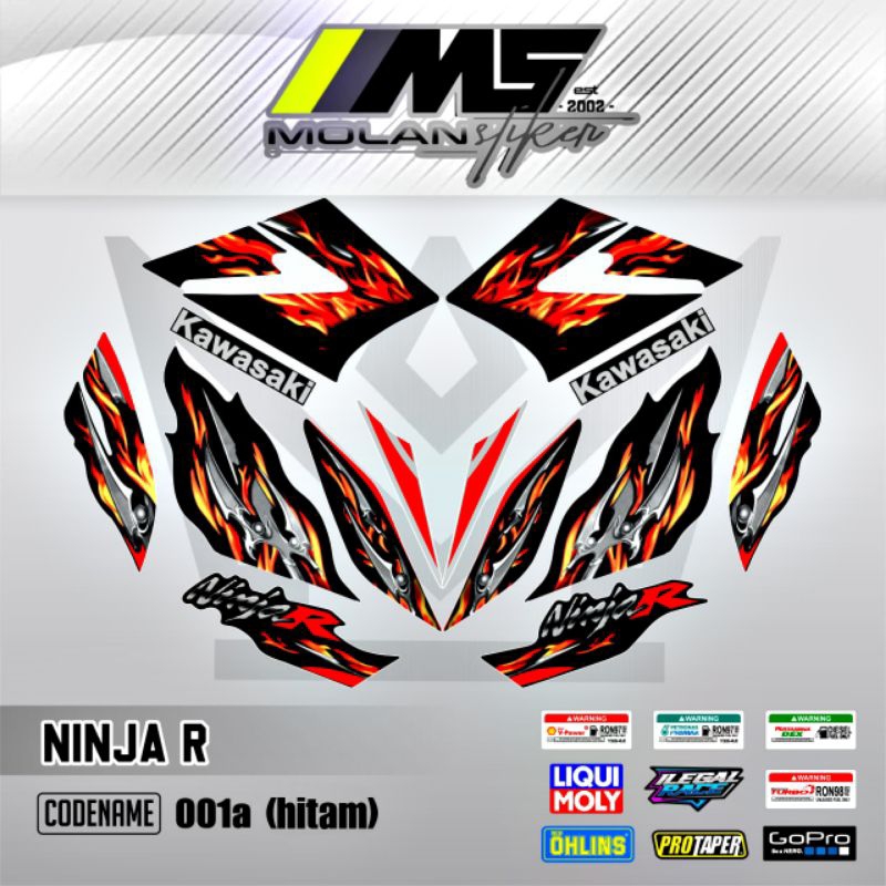 Jual Decal Sticker Striping Variasi Ninja R 2008 Api Motif Ori Ninja R ...