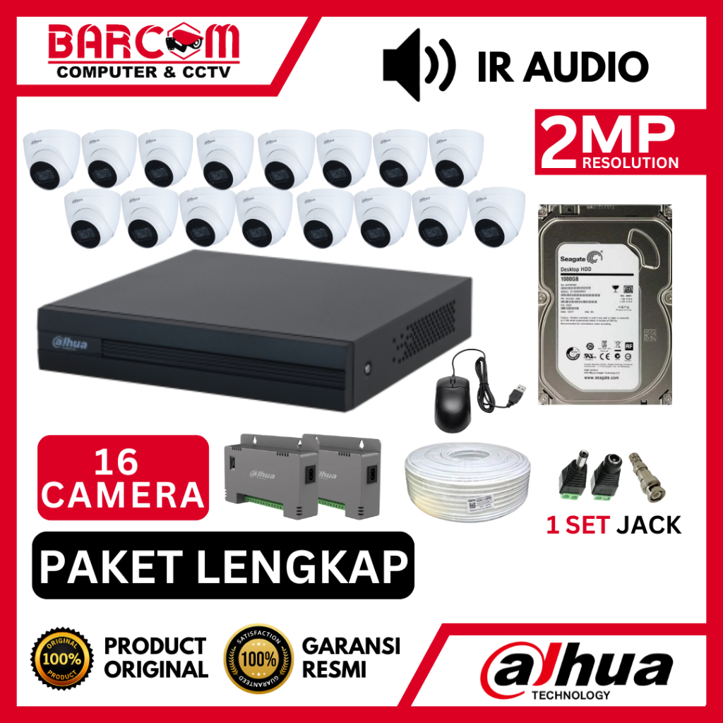 Jual PAKET CCTV AUDIO 16 CHANNEL KAMERA 2MP AUDIO MIC IR DAHUA LENGKAP ...