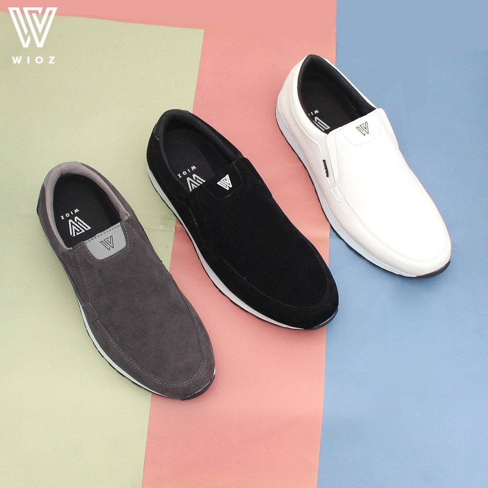 Jual Wioz Sepatu Slip On Pria W 61351 Sepatu Casual sneakers tanpa tali warna putih kulit sintetis Shopee Indonesia