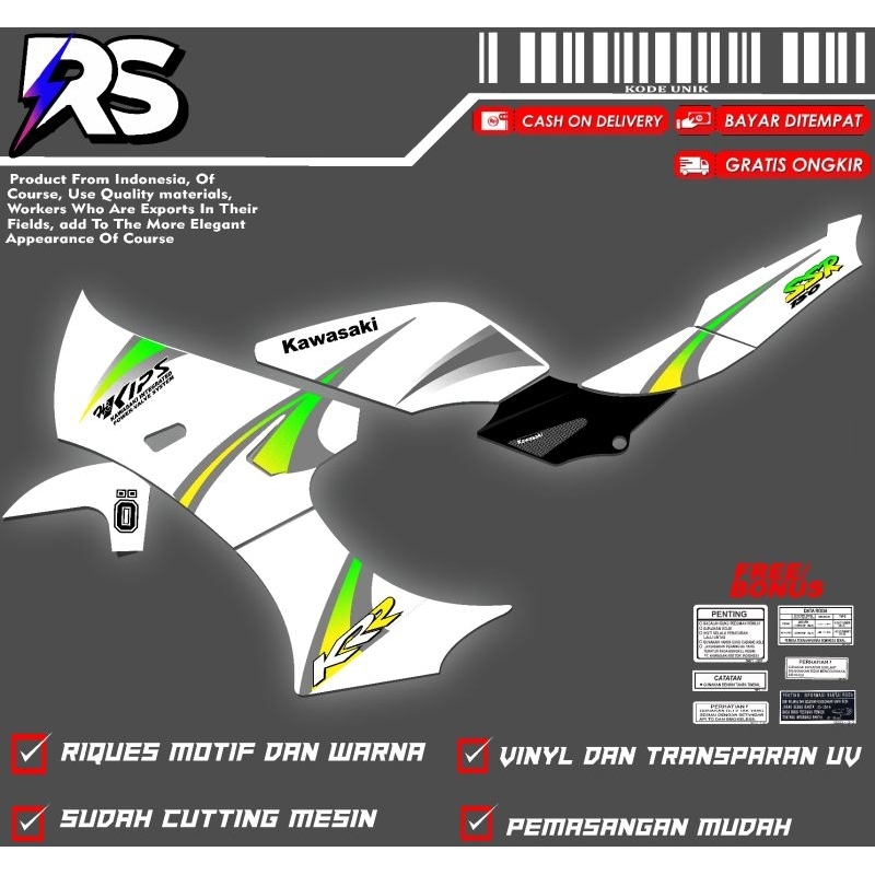 Jual sticker striping ninja krr ssr custom 02 bodi putih transparan uv ...