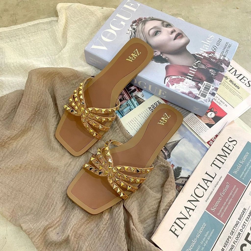 Jual Zara Sandal Flat Brown Wanita 2662-1 Shopee Indonesia