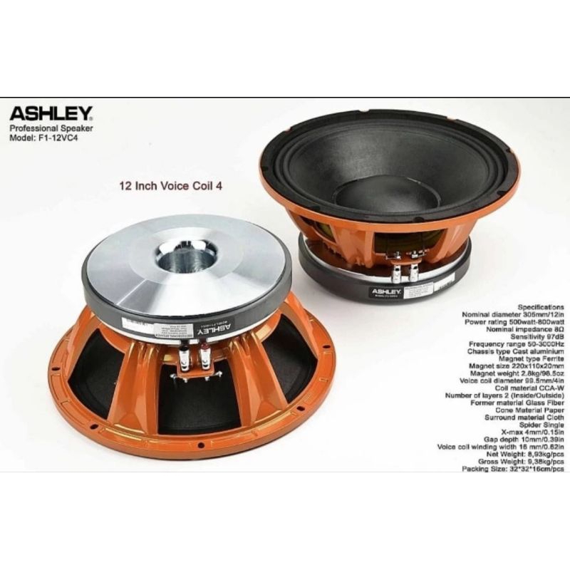 Jual SPEAKER COMPONENT ASHLEY F1-12C4 SPEAKER 12INCH VC 4 INCH | Shopee ...