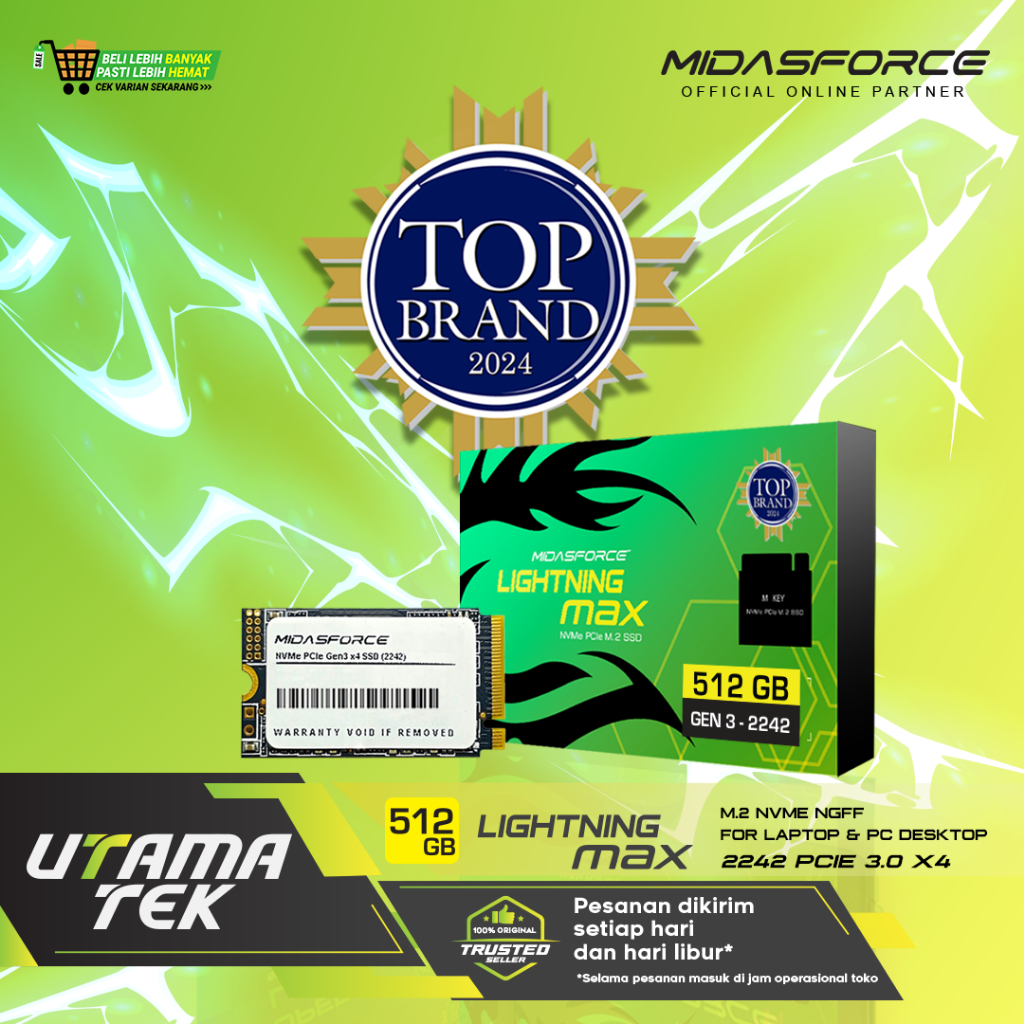 NVME 512GB 2242 MIDASFORCE LIGHTNING MAX SSD NVMe PCIe Gen3 x4