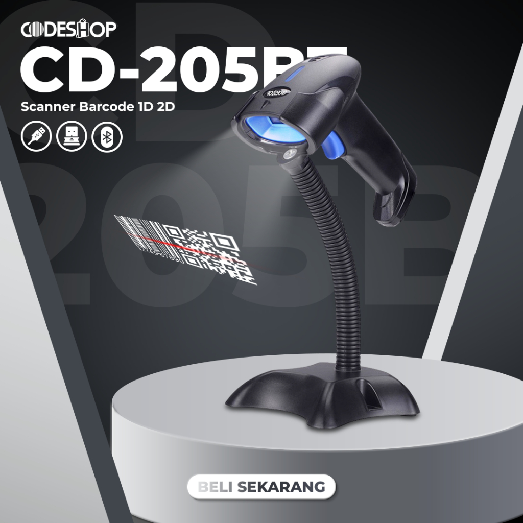 Codeshop CD-205 BT Scanner Barcode 1D 2D Wireless USB Bluetooth Plus Stand