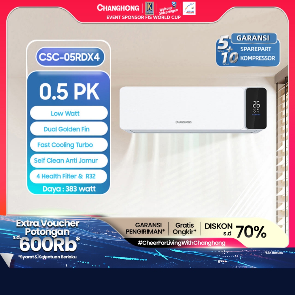 Jual CHANGHONG AC 1/2 PK CSC 05RDX4 LOW WATT [INDOOR + OUTDOOR UNIT