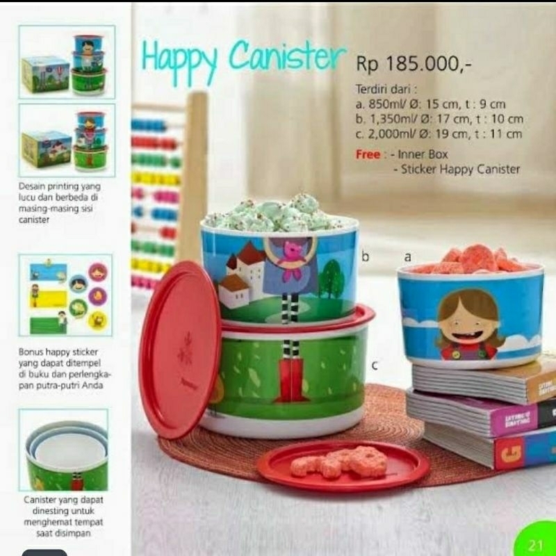 Jual tupperware happy canister 1 set isi 3 pcs - toples wadah bekal ...