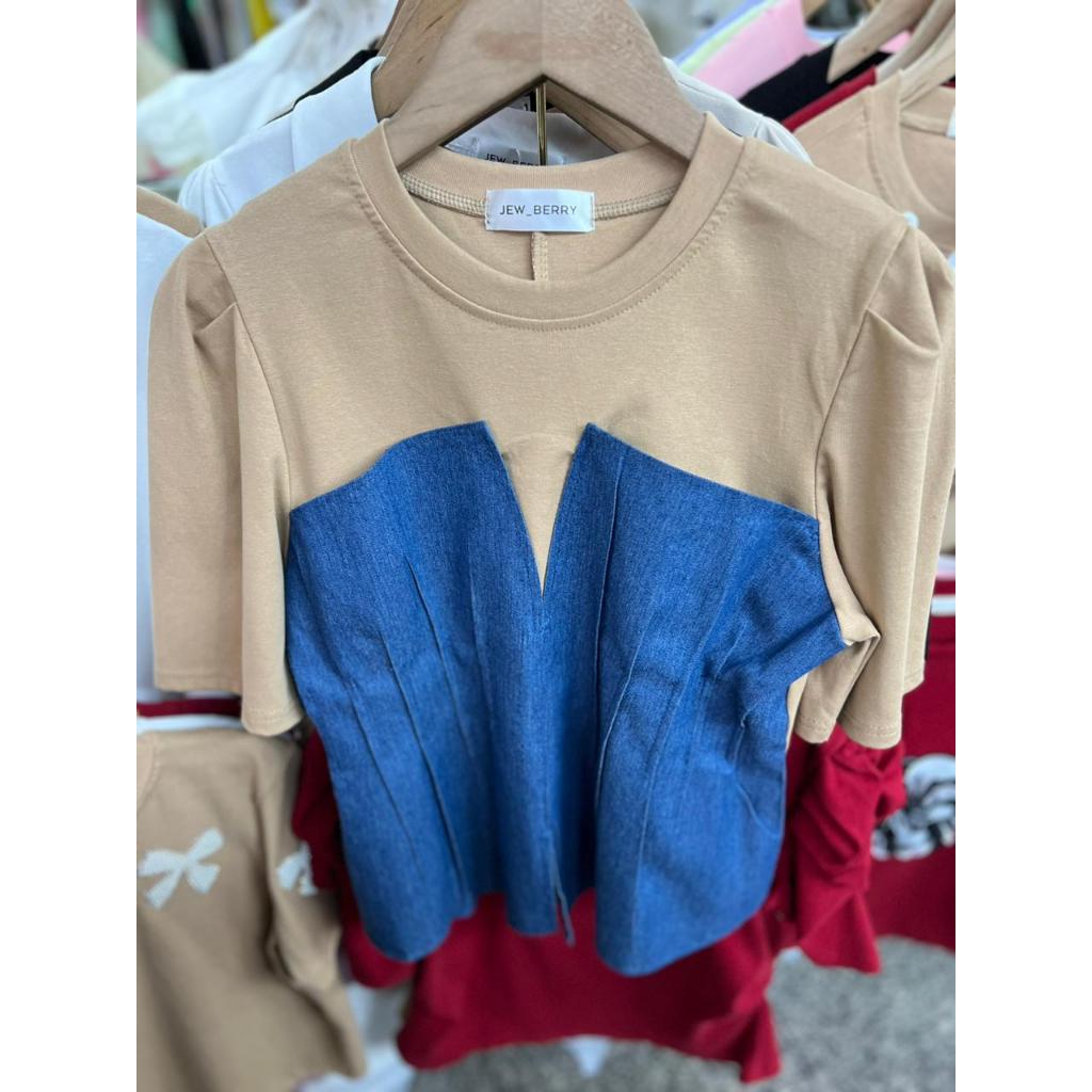 Jual NUVEENA - Top Mix Denim Jewberry | Shopee Indonesia