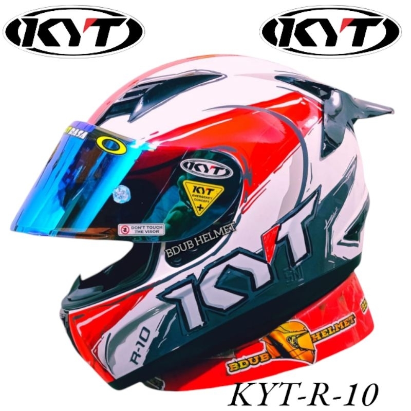 Jual Helm KYT r10 #6 black White red paket ganteng 100% original KYT ...