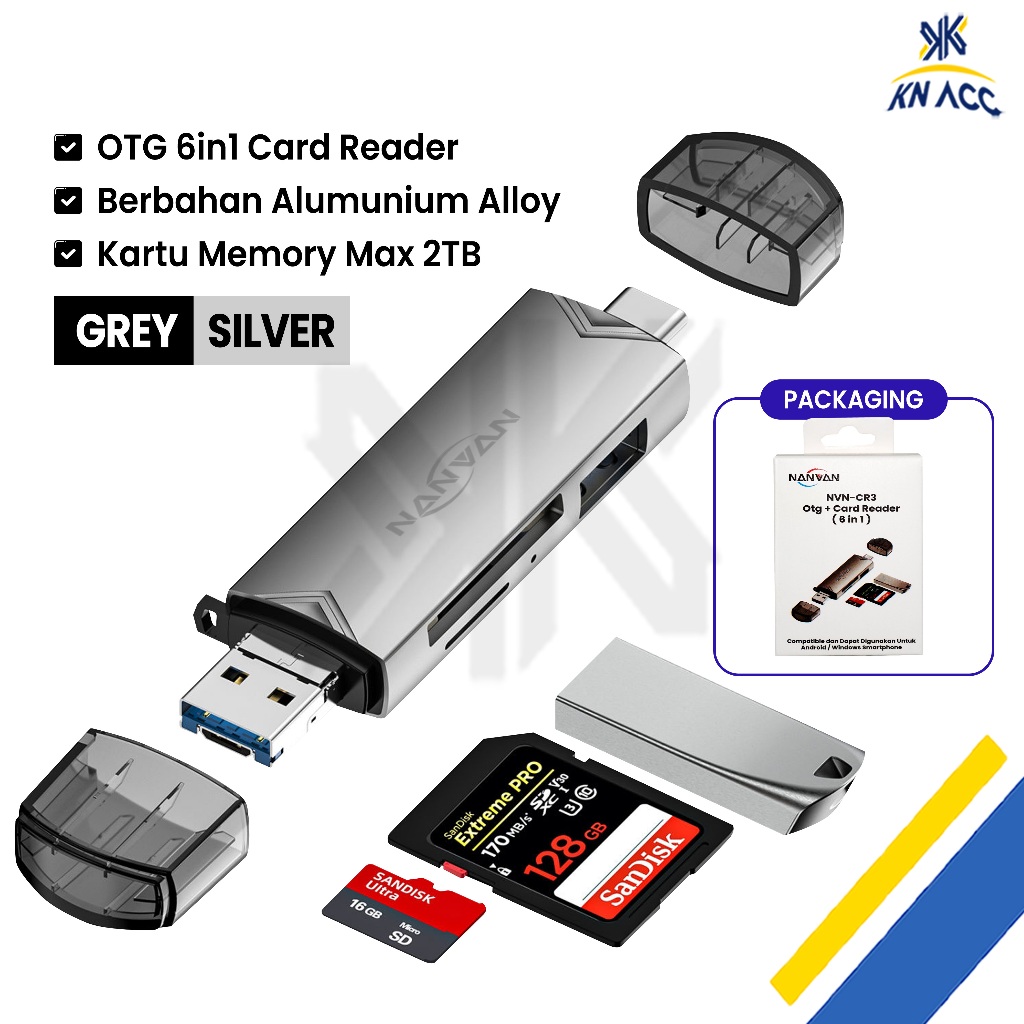 Jual [KN ACC] OTG 6IN1 USB CARD READER MICRO / TYPE C NVN-CR3 ALUMUNIUM ...